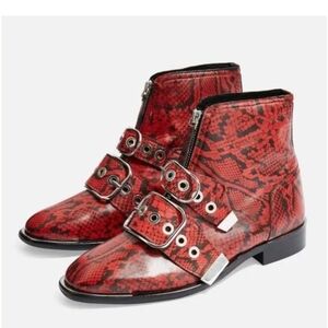 Topshop Red Snake Print Ankle Boots